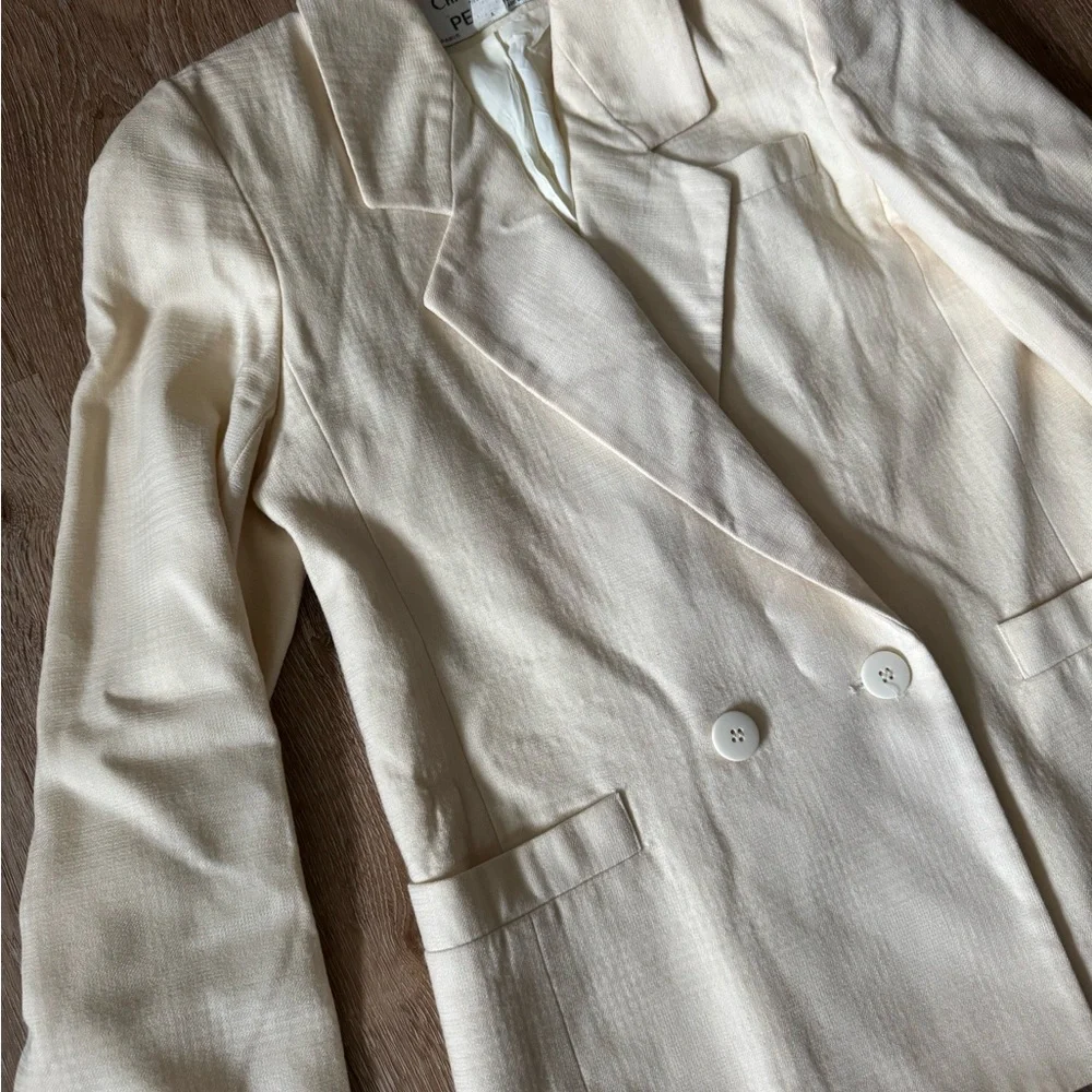 Christian‎ Dior Petite Cream Double-Breasted Blazer Size 4
